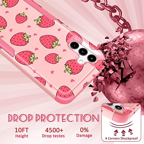 Плакил За Samsung Galaxy A13 5G Случај 3 во 1 Заштитен Дизајнер Симпатична Розова Капка Јагода Тестирани Слатки Футроли За Жени