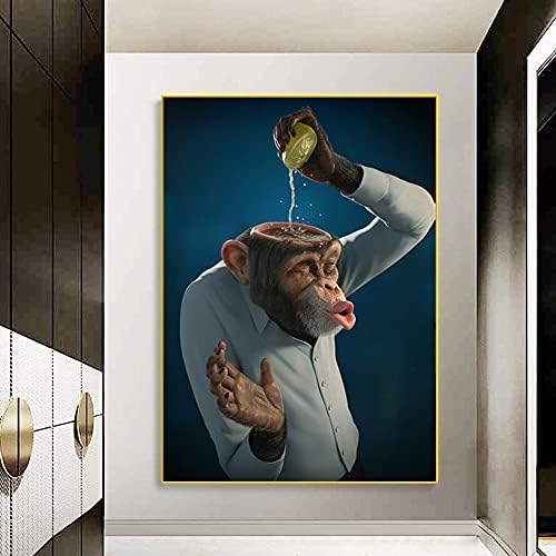 Лимон во мајмун мозокот смешно животно платно сликање на wallидна уметност постер и печати слика модерен дом за домашна соба напредно