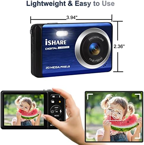 Дигитална камера за деца, 1080p FHD 20MP мини видео камера со 2,8 инчен LCD екран и 8x дигитален зум, компактен џеб точка и снимање камера