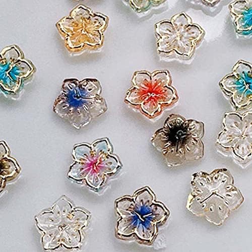 30 парчиња/сет елегантни мешани цвеќиња од баухинија нокти Rhinestones 3D смола за нокти украси за женски додатоци за маникир -