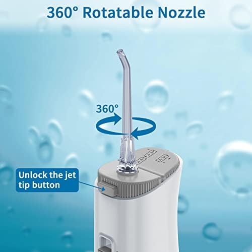 Sawgmore безжична вода Флоссер за заби, преносни заби за заби чистачи со еден клучен режим за контрола 4 совети за млаз, батерии IPX6 водоотпорен