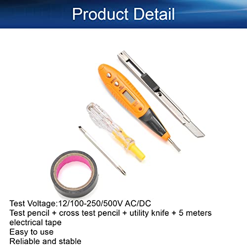 HeyiarBeit Pen Pen Pent Set Pens AC/DC 12/100-250/500V Дигитален дисплеј Тест молив + молив за вкрстен тест + нож за комунални услуги + 5 m Електрична