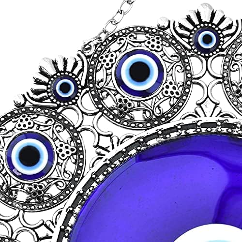 Erbulus Turkish X -large Glass Blue Evil Eye Walls Walls Walling Ornament со дизајн на тркалезно око - метален декор за дома - амајлија на