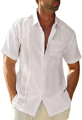 ДГХМ-jlmy летен летен лапел со цврста боја со цврста боја, обичен краток ракав, лежерно копче надолу кошула ленени со кошули на плажа