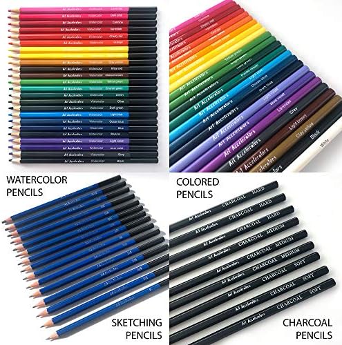 Комплет за цртање на уметнички моливи - 72 материјали за материјали со моливи W/ 15 скицирање, 24 боја на нафта, 24 акварел и 9 моливи