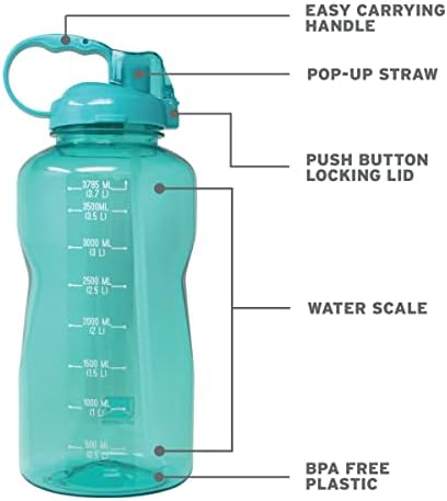 Спортско шише со вода 1 галон, шише со вода со мотивациски маркер, протек-доказ без токсично шише 128oz шише со лесна рачка за носење, идеално