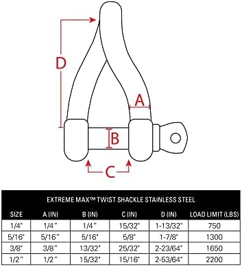 Extreme Max 3006.8213.4 Boattector Twist Twist Shackle - 1/4 “, 4 -пакет