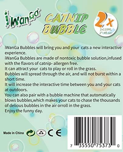 Iwanga Catnip Bubble Cat Toys 4oz*2- Неверојатен меур со вкус на мачки за мачки-не-токсична формула, нека мачката потера избегнува здодевност