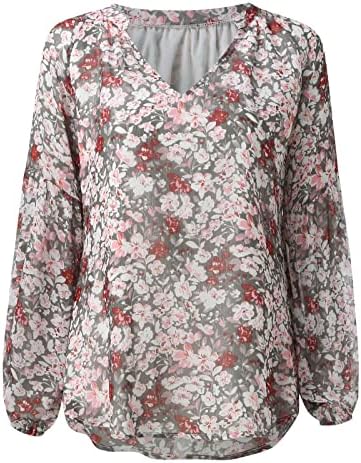 Памук Кола кошули за жени женски цветни шифони кошула лабава V вратот со долг ракав со долг ракав за трчање со долг ракав