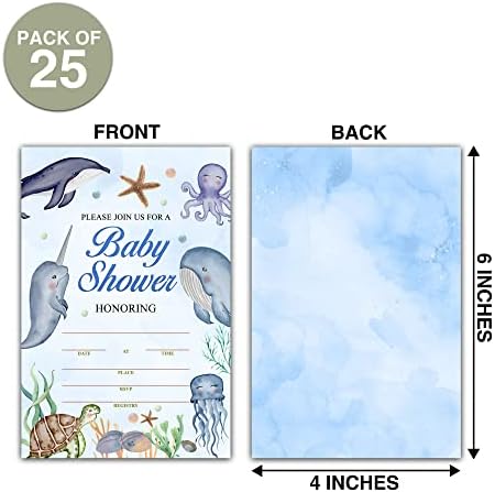 25 Океански Животни Картички За Покана За Туш За Бебиња Со Пликови-Забава За Откривање На Полот На Бебето Покани За Возрасни Деца-Родово