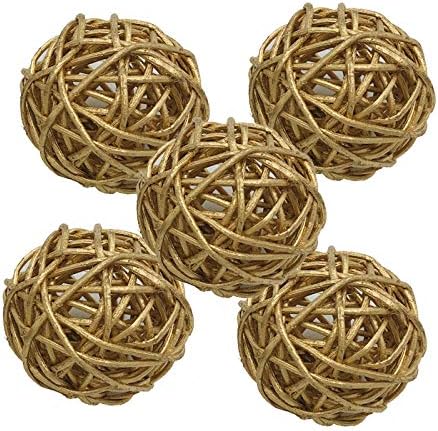 Worldoor 5 парчиња плетени ратан топки Декоративни orbs вазни полнила за занает, забава, Денот на вineубените, декорација на свадбени маса, бебе