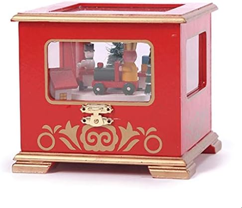 Шипт бело, црвен воз во форма на Божиќ, дрвена музичка кутија за складирање кутија за домашна декорација свадба роденден