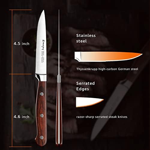 Ножеви за стек од емоџој, Комплет ножеви за Стек од 8, Високо Отпорни и Издржливи германски Ножеви За Назабен Стек од нерѓосувачки Челик Со Кутија