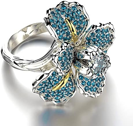 Свадба прстен за жени модни цвеќиња кубни цирконија ангажман прстен рачно изработен раскошен треперлива забава ветување прстен гроздобер прстени