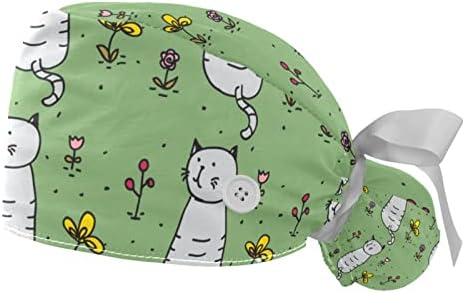 2 пакувања за работни капачиња со џемпер за жени, мачка во градинарска шема за шари за торбичка од коњчиња од конска опашка