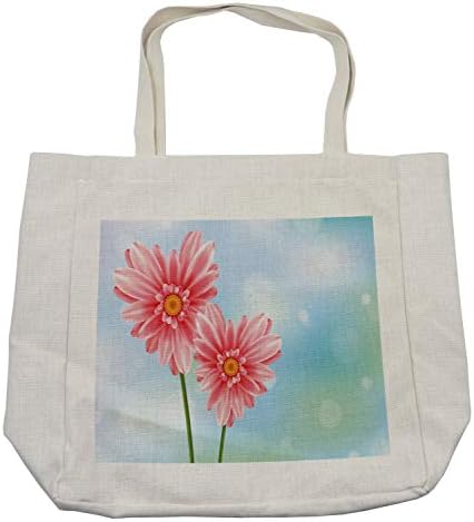 Торба за шопинг на Амбесон Гербер Дејзи, апстрактна срцева цветни ливчиња на Bokeh Blurry Pastel Art Backdrop, еколошка торба за еднократно за намирници и повеќе, 15,5 x 14,5, крем
