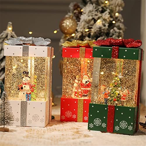 Јееи Божиќ Снежен глобус, бокс -музички фенер, LED вода фенер со новогодишна елка, Дедо Мраз и снежен човек, Божиќни украси за дома,