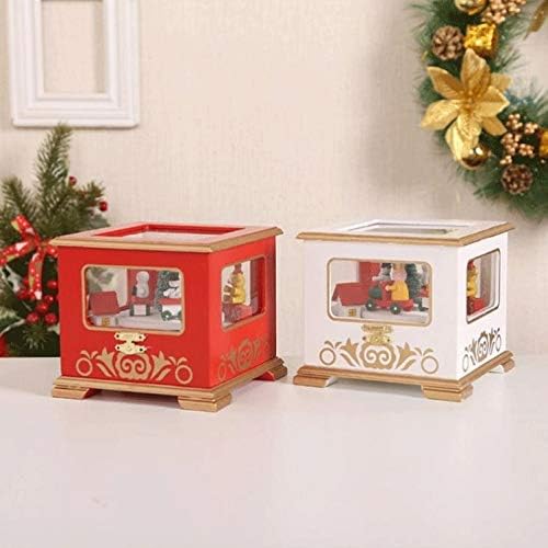 Lhllhl бела, црвена форма на воз Божиќна дрвена музичка кутија кутија кутија за кутии дома декорација свадба роденден