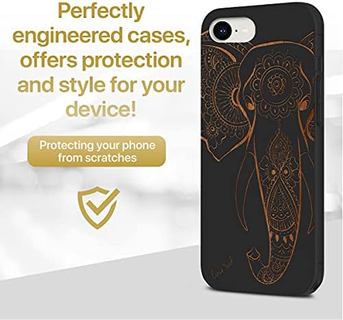 Случај Двор дрво телефон случај за iPhone SE Ласерски Врежан Слон Хана Главата Дизајн Црно Дрво Компатибилен iphone случај Заштитни Удари