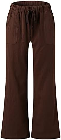Продажба на јасноста на Лимсеа! Panенски широки панталони за нозе летни памучни постелнини Еластични панталони за влечење на половината