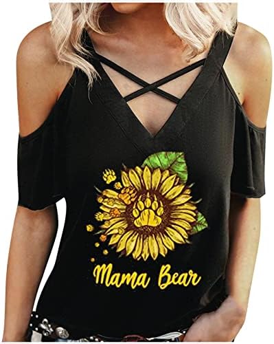 Секси крстосници на врвовите на вратот за жени лето ладно рамо маички со кратки ракави Бејзбол од усни блуза Туника врвот