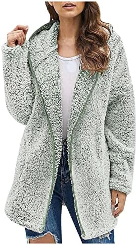 Зимски палто за жени плус големина нејасна руно јакна со долг ракав кардиган џемпер отворена предна лаптолна облека