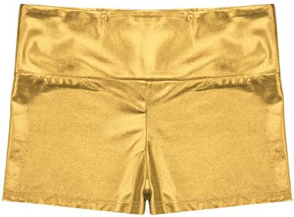 Yeeye Девојки девојки металик влажен изглед гимнастички танцувачки шорцеви јога тесни топли панталони за пливање спортски дното