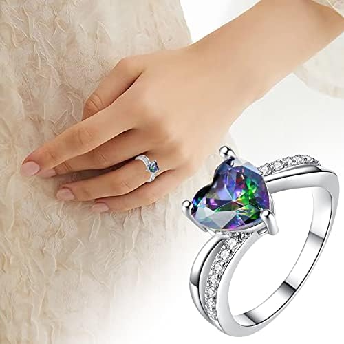 Yistu ringsвони за жени прстен во форма на срце во боја, вклучен со циркон прстен Едноставен и исклучителен дизајн погоден за