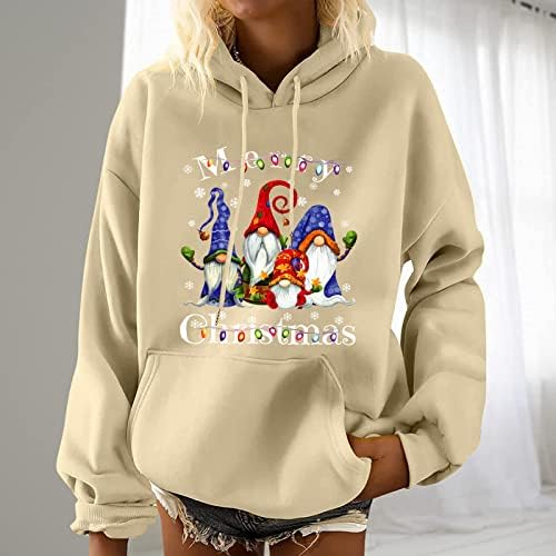 Женски долги ракави џемпери врвови дами Божиќ, симпатична капаче за печатење јака маица пуловер Божиќни дуксери џемпер