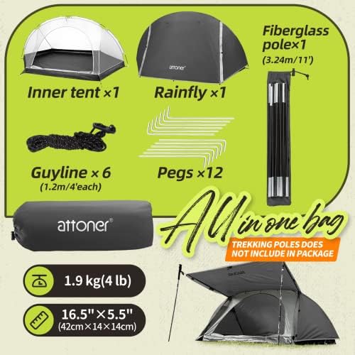 Шатор за кампување за кампување, шатор од 1-2 лица, 3-4 сезонски ранец за ранец, лесен водоотпорен шатор на отворено за пешачење