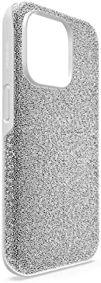 Сваровски висок телефонски случај за iPhone 13, со интегриран браник, сребрени кристали Сваровски; Дел од високата колекција Сваровски