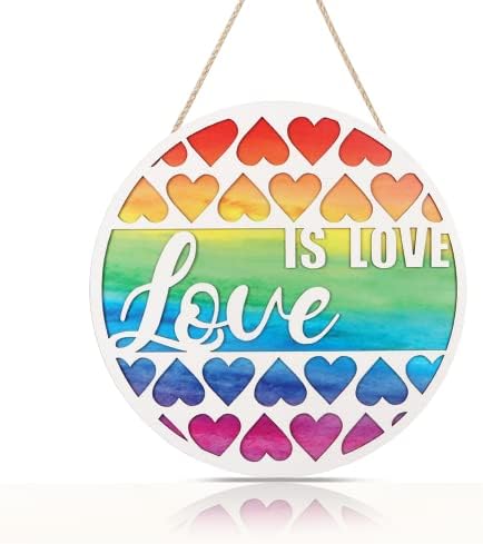3Д знак на влезната врата во форма на срцево во форма на срце, виси, loveубов е Loveубов ЛГБТ позитивно дрво знак за знаци, градиентно