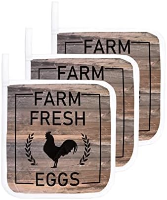 4 држачи за пакувања за кујна, тема на фарма јајца со пилешко топлина доказ за топло влошки за топла влошки, фарма животно на гроздобер