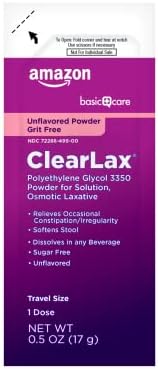 Basic Care Clearlax, полиетилен гликол 3350 во прав за раствор, осмотски лаксатив, нефловарен, 0,5 унца секоја, 10 брои