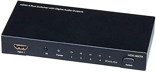 Monoprice Blackbird 4X1 HDMI 1.4 Switch - HDCP 1.4, со Toslink, дигитален коак -и аналоген аудио екстрактор, 1080p 60Hz, DAC & Audio Cable - 1,5