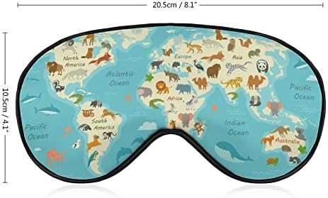Светска мапа за животни за спиење маска за очи за очи со прилагодлива лента за слепите за патување за патување со авион