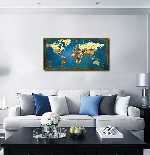 Голема светска мапа wallидна уметност наутичка мапа со мера и злато печатење модерна врамена уметност uralидално сликарство дома декор за дневна соба за спална соба к?