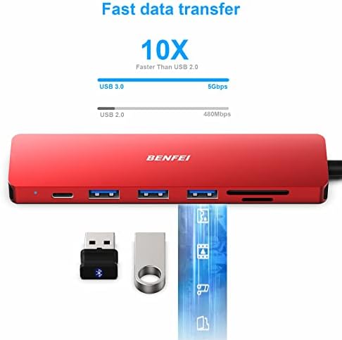BENFEI USB C HUB, 4k HDMI, Sd И Micro SD Картичка Читач, 3 USB 3.0, USB Тип-C Испорака На Енергија, Компатибилен Со Macbook Pro 2022/2021/2019,
