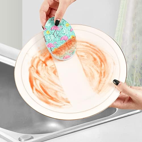 Алаза Пинк Фламинго Тропска дланка остава лето природен сунѓер кујнски целулоза сунѓери за садови миење бања и чистење на домаќинствата,