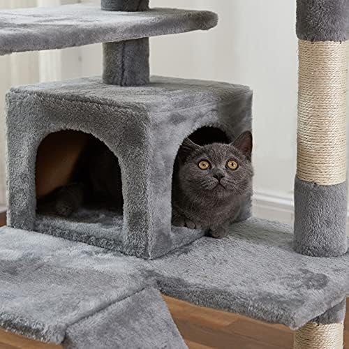Мачка дрво, 52,76 инчи кула со мачки со табла за гребење на сисал, мачка мачка дрво со поставена платформа, 2 луксузни кондоми, за