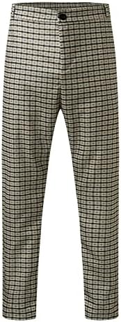 Случајно лизгање машки обични деловни карирани печати тенок панталони патент мува џеб исечен панталони со моливи пена