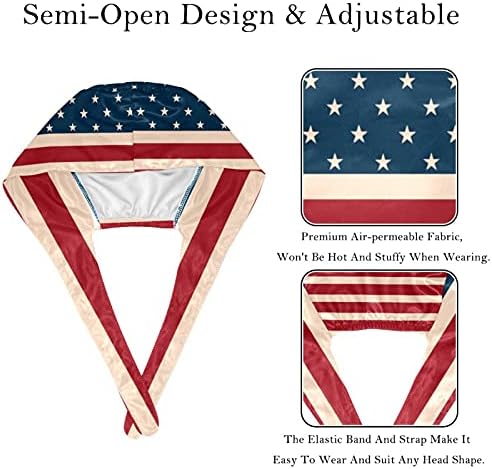 Niaocpwy Јас го сакам американскиот гроздобер стил на американско знаме со копче, моден буфан чиста капа за жени мажи, 2 пакувања