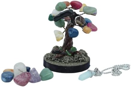 Селекција на Адријан Кварц Бонсаи Пари дрво- Седум чакра камен и фенг шуи, база со пирит изобилство камен/ѓердан Месечината камења нишал