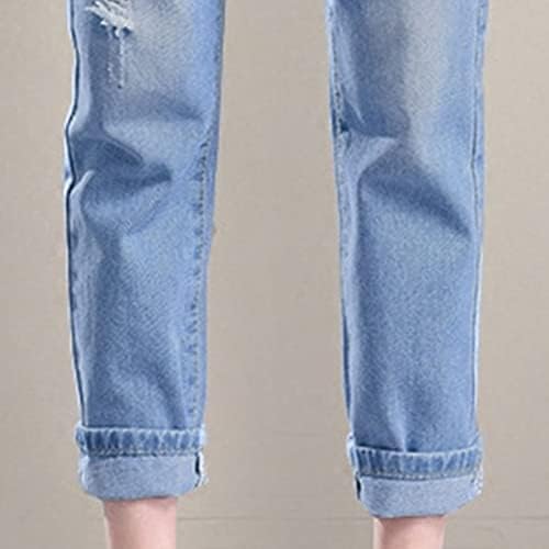 Искинати фармерки за жени со средна половината Слаби исправени уништени тексас панталони тенок вклопување во потресена истегнување