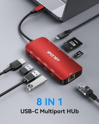 USB C Hub MultiPort адаптер, Countwe 8-In-1 USB-C центар со 4K@60Hz HDMI, 1GBPS Ethernet, 100W PD, SD/TF Reader Card, 3 USB 3.0 порта Докинг