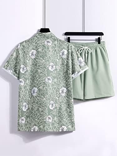 Оиоангл машки 2 парчиња облеки за одмор на цветници за печатење надолу со кошула и шорцеви за влечење