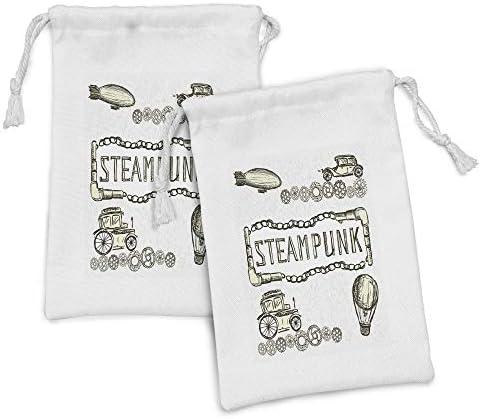 Амбесон Скица ткаенина торбичка сет од 2, балон Антички автомобили Дизајн со зборови во средина, велејќи дека Steampunk, мала торба за влечење