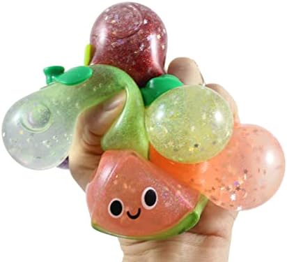 6 сјајно мало овошје дебело гел исполнет стискање на стрес топки со лица - сензорни, стрес, играчка со фиџет - ананас, јагода,