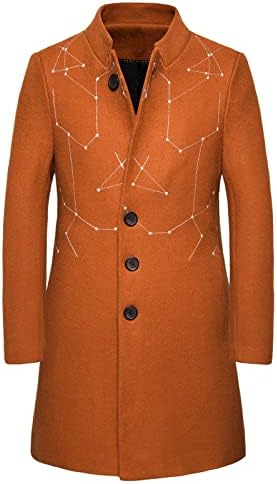 Менс средно ров палто волна мешавина стојат јака од грашок од грашок зимско топло единечно градење везење, цврсто деловно мантил