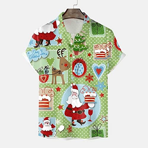 XXBR машко Божиќно копче надолу со кошули Краток ракав Смешна графичка хавајска кошула Божиќна новост забава куглање кошули празник